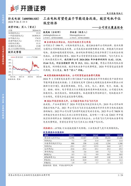 卧龙电驱-公司首次覆盖报告:工业电机有望受益于节能设备改造航空电机卡位低空经济-240619(24页).pdf