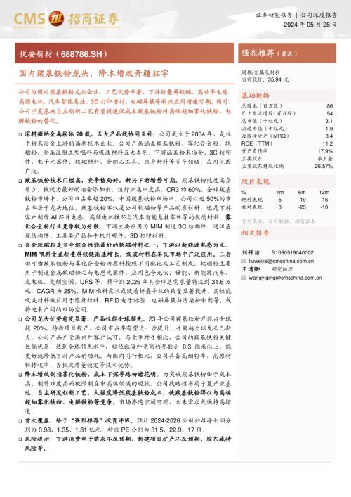 悦安新材-公司研究报告-国内羰基铁粉龙头降本增效开疆拓宇-240528(41页).pdf