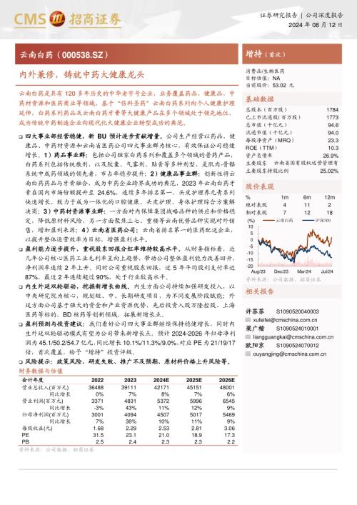 云南白药-公司研究报告-内外兼修铸就中药大健康龙头-240812(17页).pdf