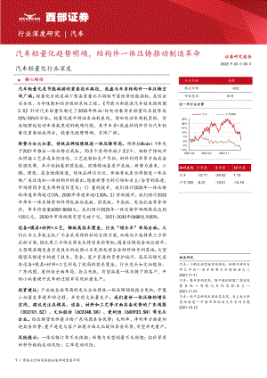 汽车轻量化行业深度:汽车轻量化趋势明确结构件一体压铸推动制造革命-220309(27页).pdf