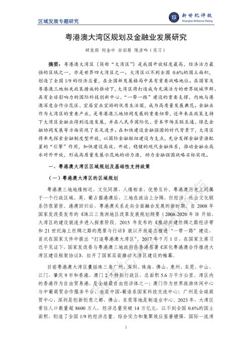 新世纪评级：2024年粤港澳大湾区规划及金融业发展研究报告（19页）.pdf附下载